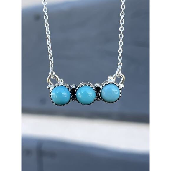 Turquoise Cluster Bar Necklace Southwestern Sterling Silver Native Style boho - Picture 5 of 6